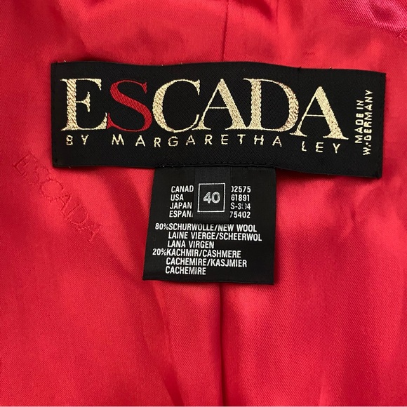 Vintage Escada Red Wool Cashmere Double-Breasted Blazer Jacket 8 Y2K Holiday - Picture 6 of 12